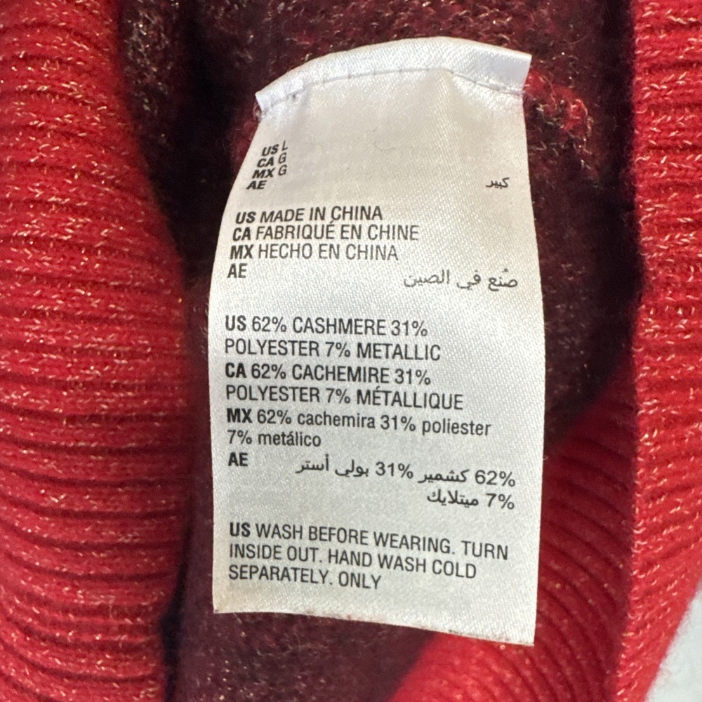 Charter Club Luxury Red Metallic Plaid Cashmere Blend Pullover Sweater Women's L - Picture 6 of 8